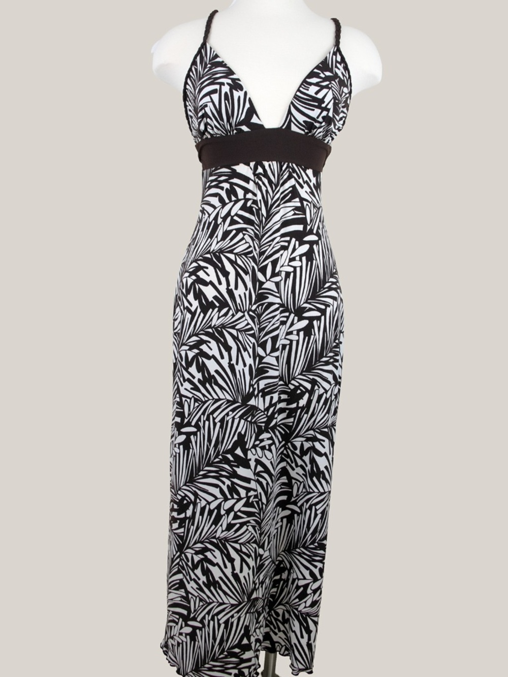 Sweet Storm Brown Floral Print Long Maxi Dress Cami Top Racer Back Size S